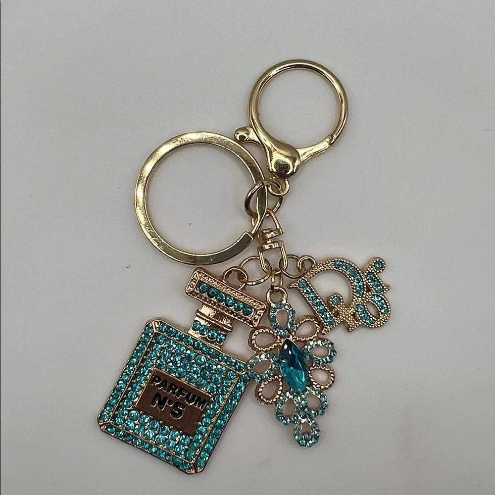 1406. Gold and Turquoise Keychain with CD Charm